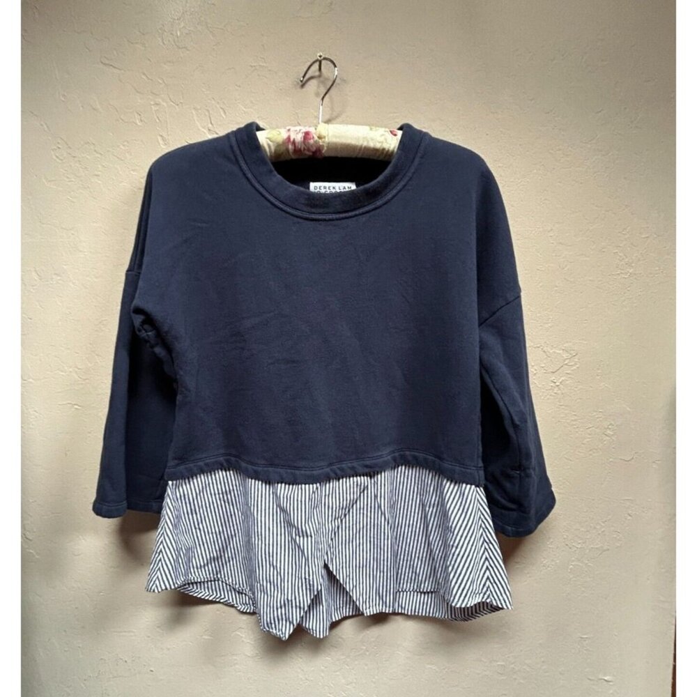 Derek Lam 10 Crosby Denim Women's Medium Blue 3/4 Sleeve Pullover Sweatshirt